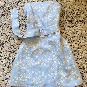 Zara LINEN FLORAL MINI DRESS WITH BELT